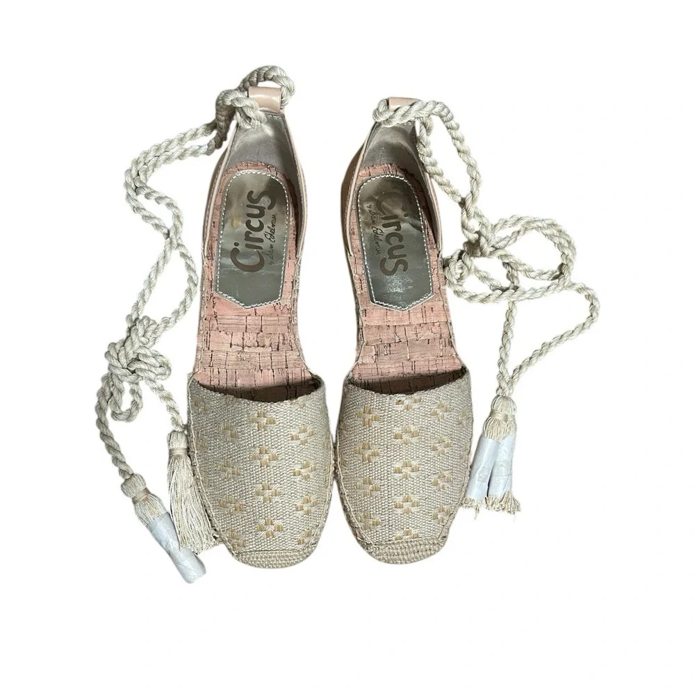 Circus by Sam Edelman Canvas Espadrille Ankle Tie Flats Beige Sz 7.5 New